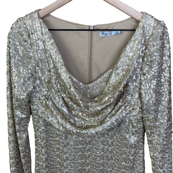 Eliza J Gold Sequin Dress Party Cocktail Formal Glam Cowl Neck Size 10 - Picture 3 of 8